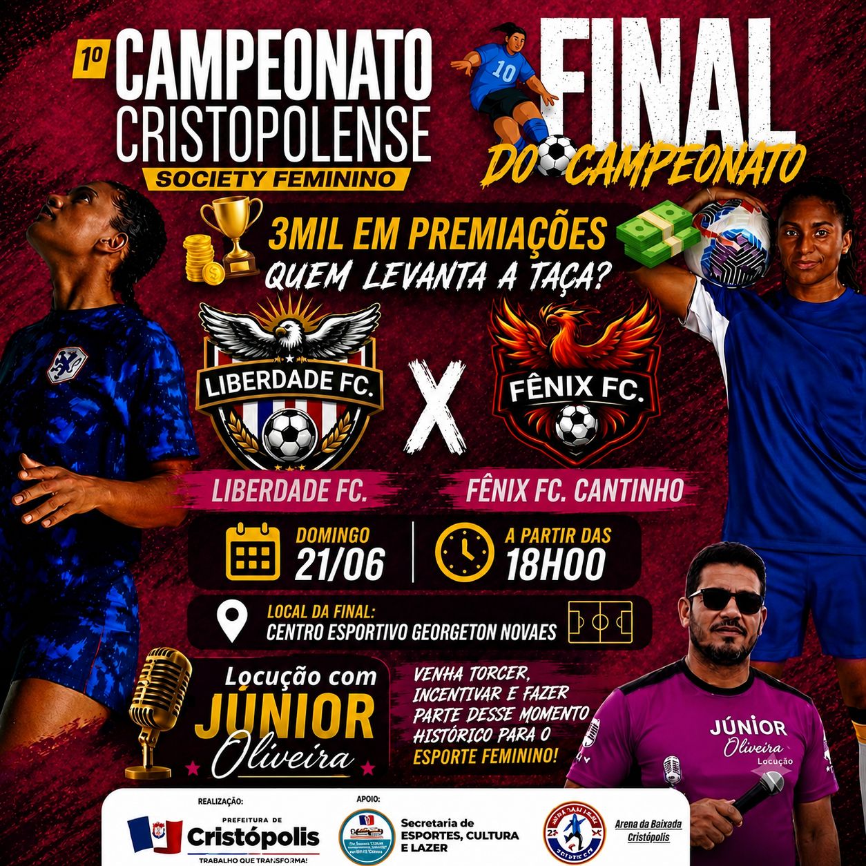 LIBERDADE FC E FENIX FC. CANTINHO FAZEM A GRANDE FINAL DO CAMPEONATO FEMININO CRISTOPOLENSE 2026